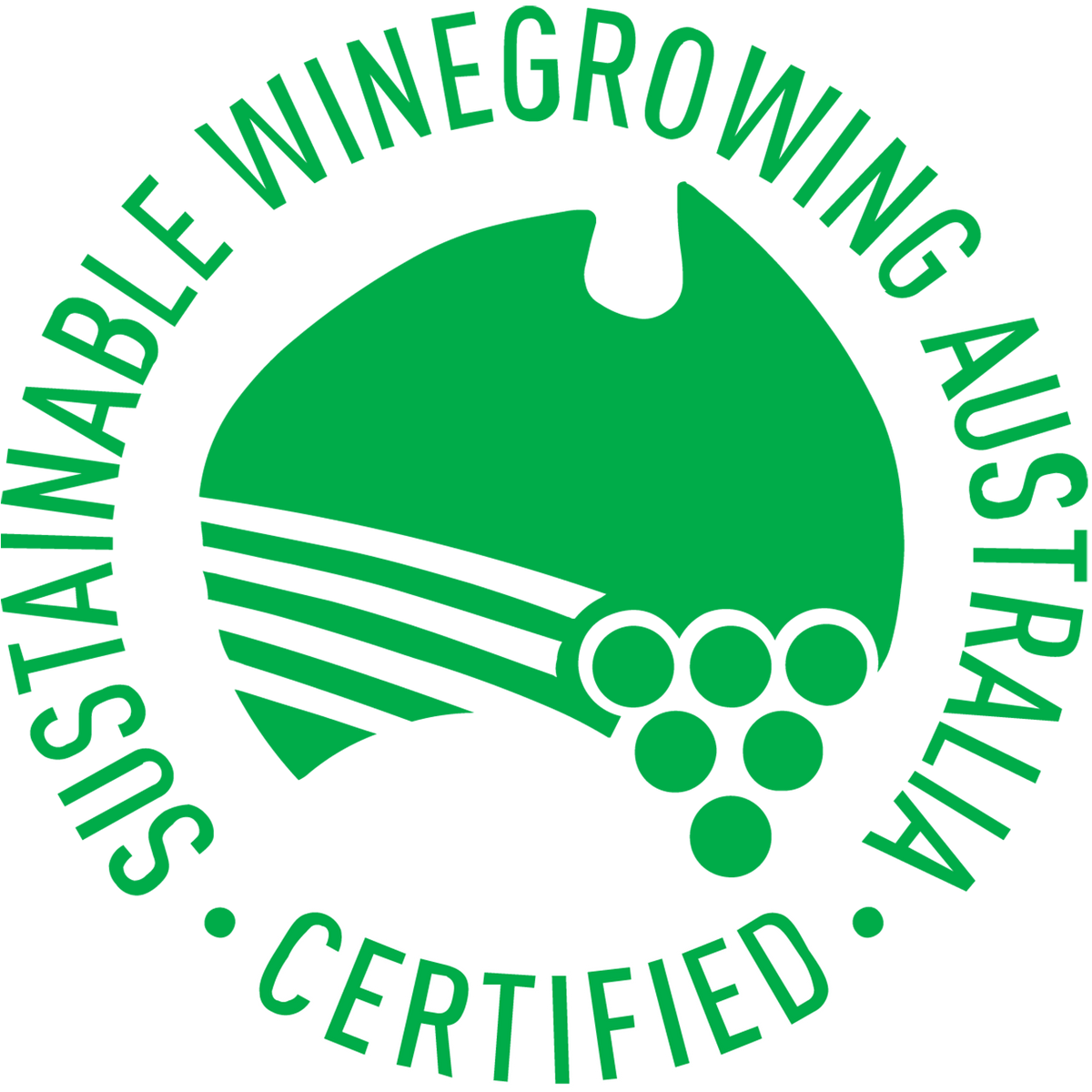 Green logo for Sustainable Winegrowing Australia on a white background